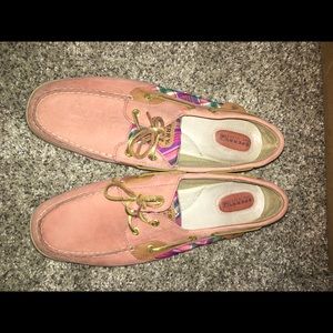 Pink and plaid Sperry boat shoes